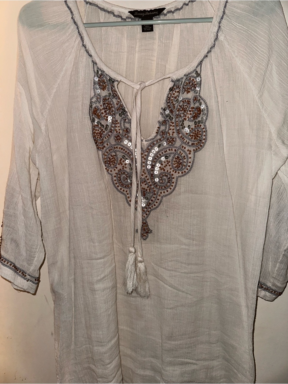 Tommy Bahama White Embellished Tie-Front Tunic